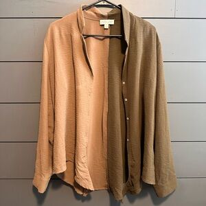She + Sky Two-Tone Blouse in Tan and Brown